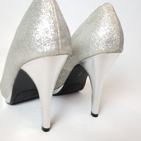 Rampage Silver glitter peep toe platform heels, 8. - Picture 4 of 7